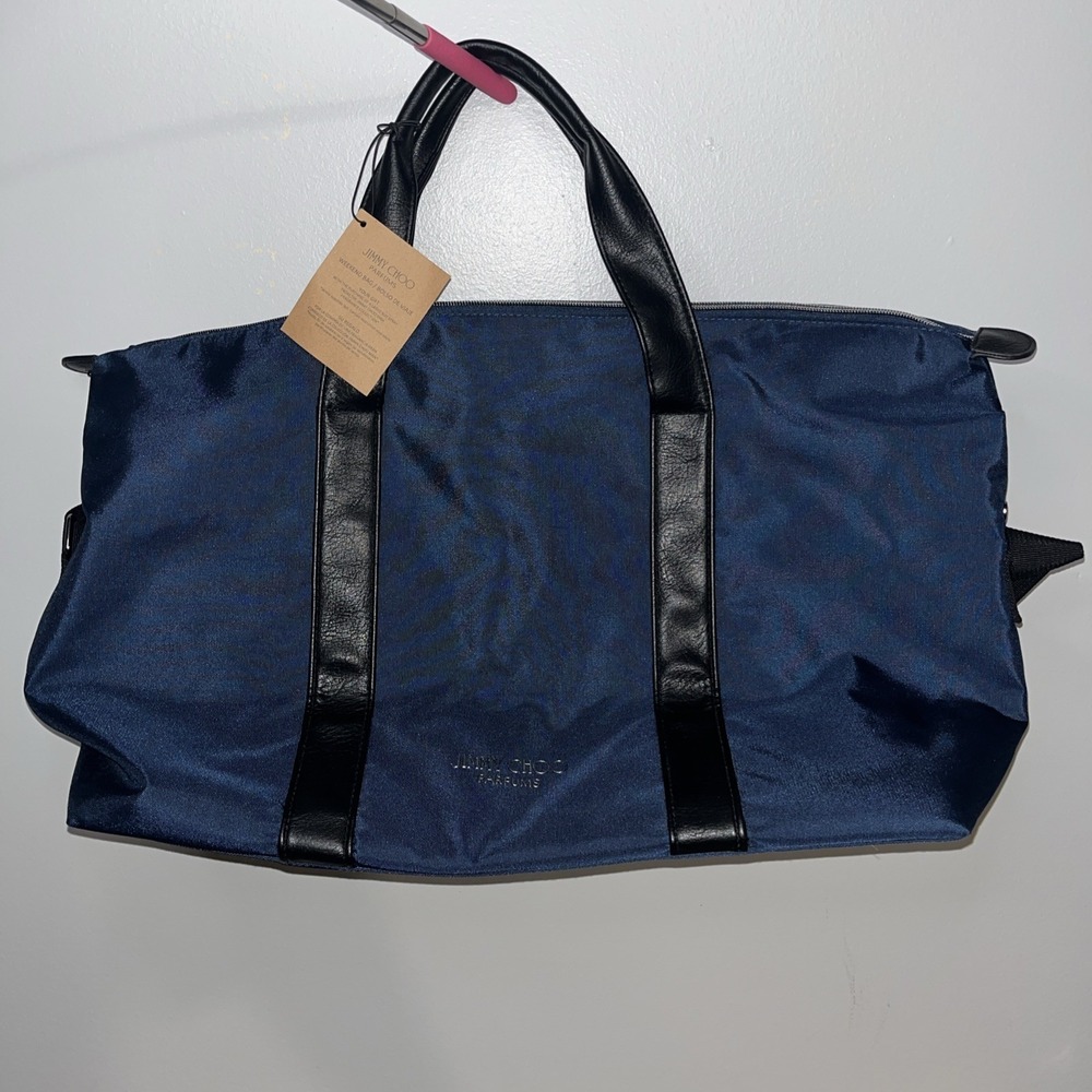 JIMMY CHOO PARFUMS Travel Duffle Bag Unisex Blue Recycled Polyester 20x14x8 NEW